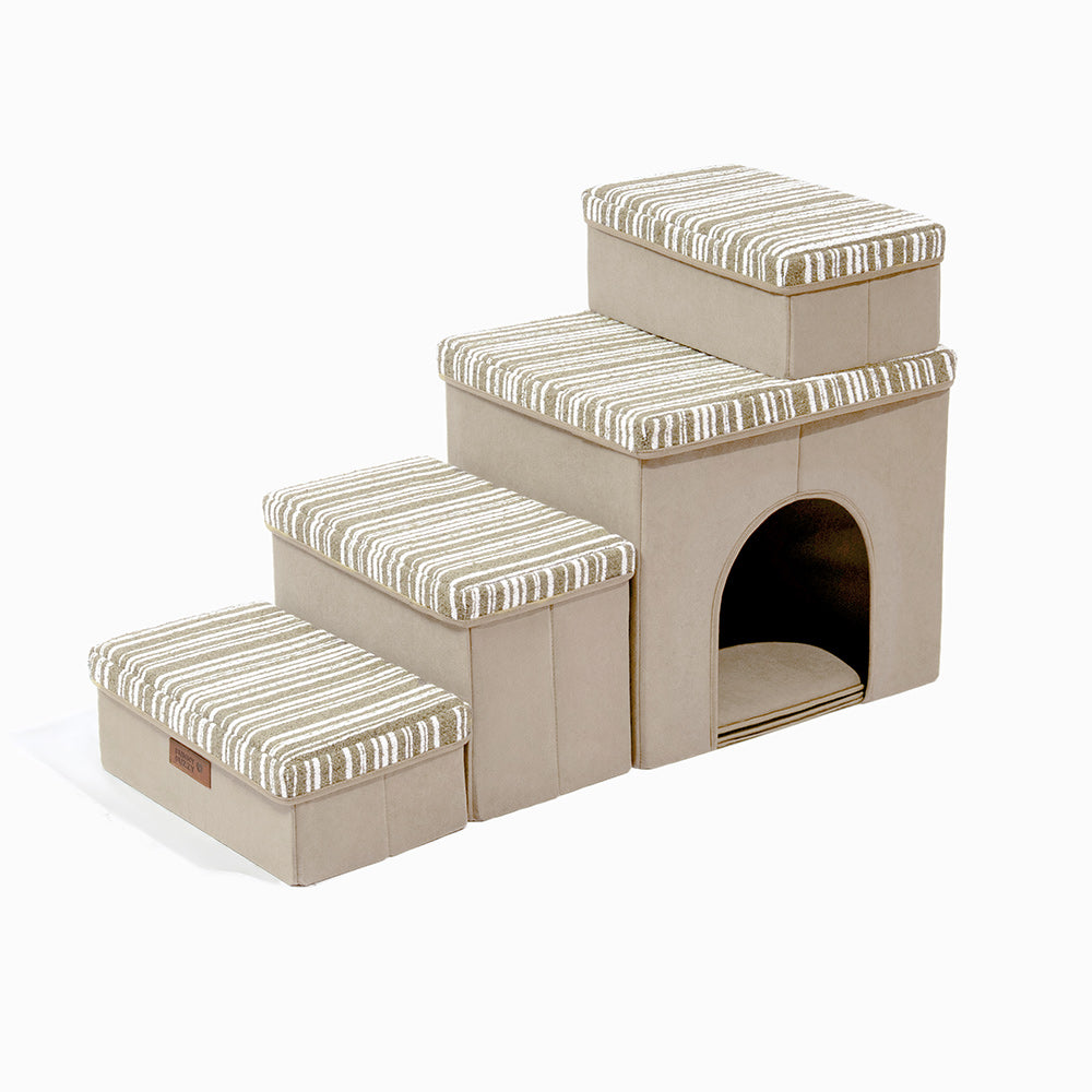 SnugNest Textured Stripe Dog Stairs with Storage