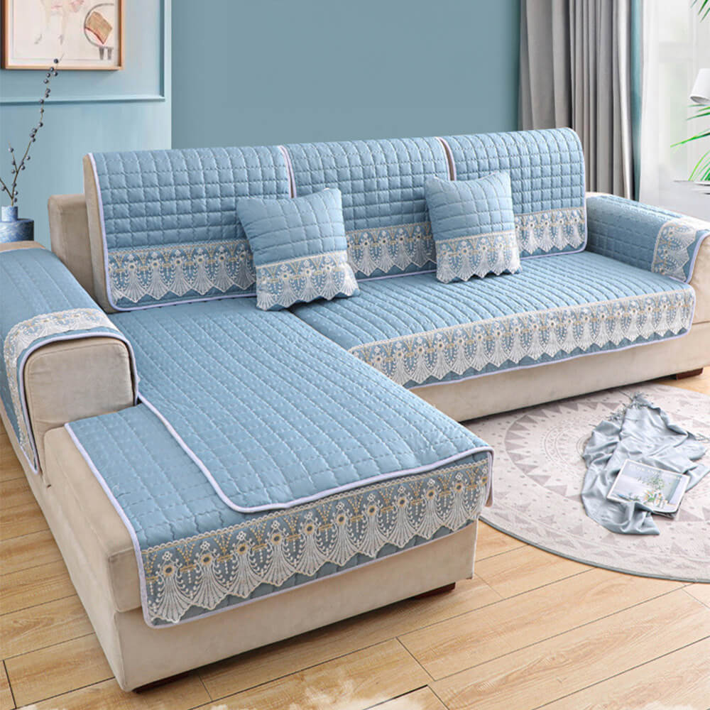Cubierta de sofá de bordado de encaje acolchado de lujo
