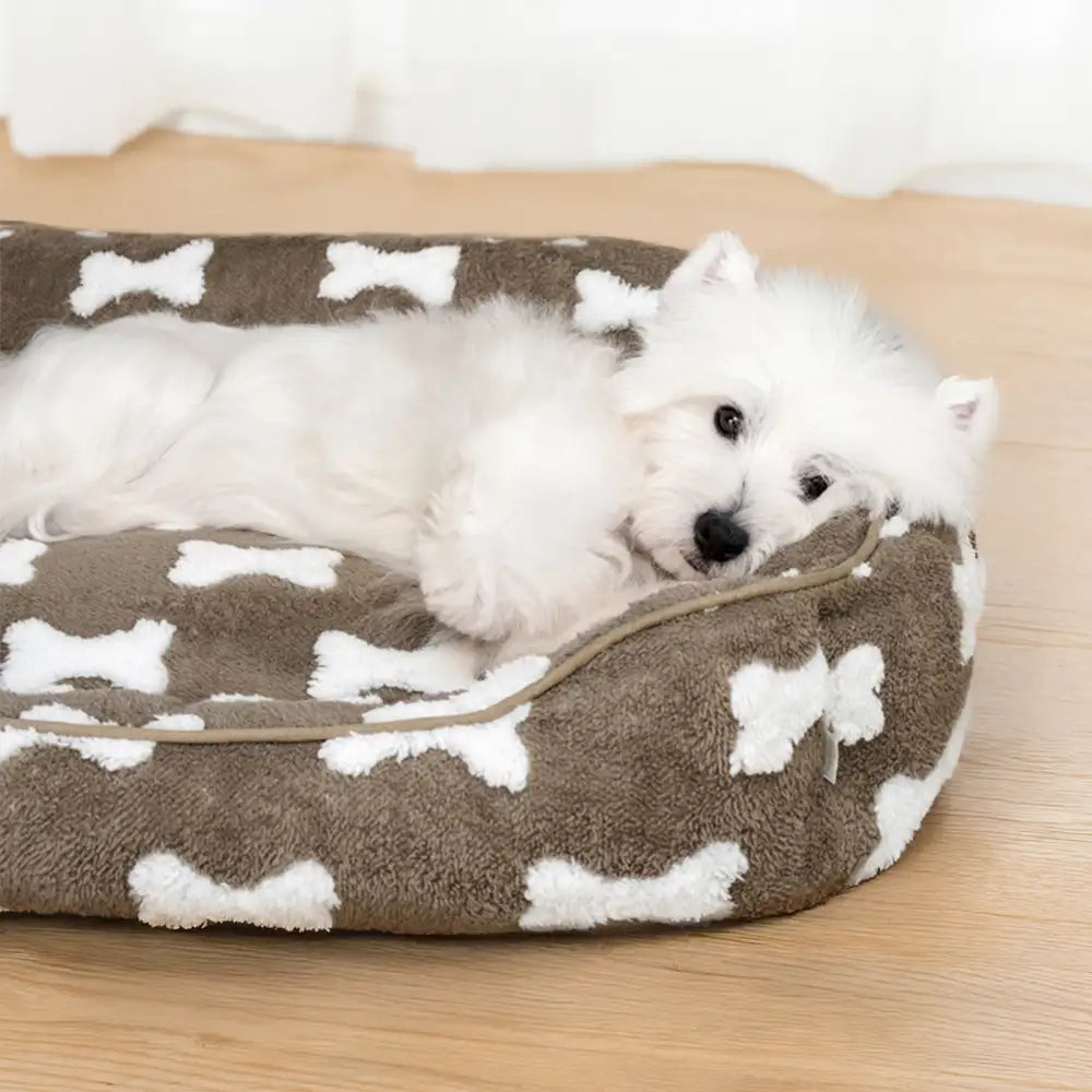 Plush Bone Pattern Square Deep Sleep Dog Bed