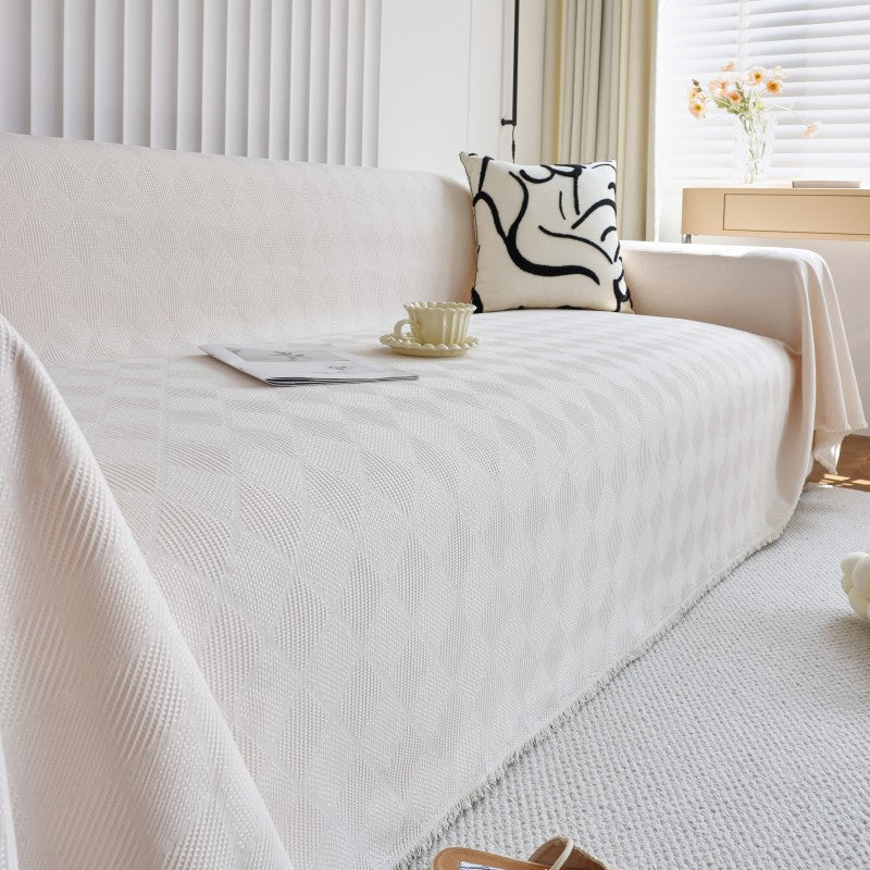 Diamond-Pattern Chenille Cat-Scratch Resistant All-Season Throw Couch Cover