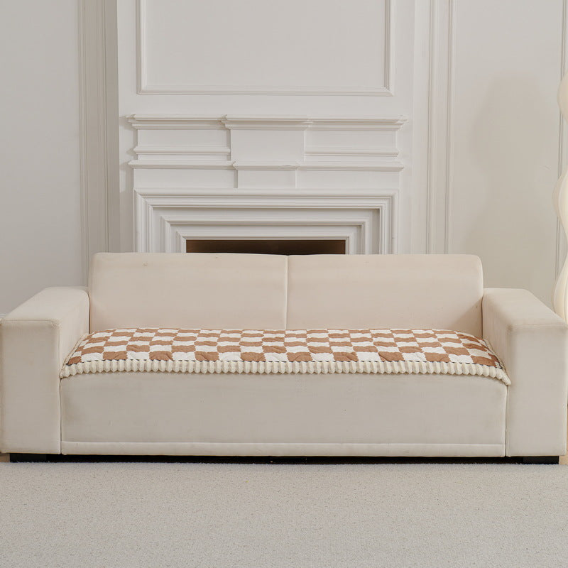 Checkered Velvet Sofa Pad Anti-Slip Quilted Couch Cover
