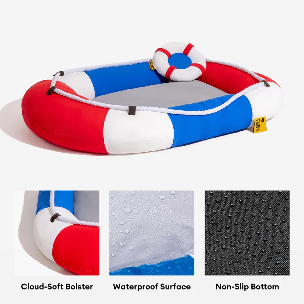 Cama para mascotas en forma de bote impermeable de enfriamiento de verano con almohada-balsa de enfriamiento