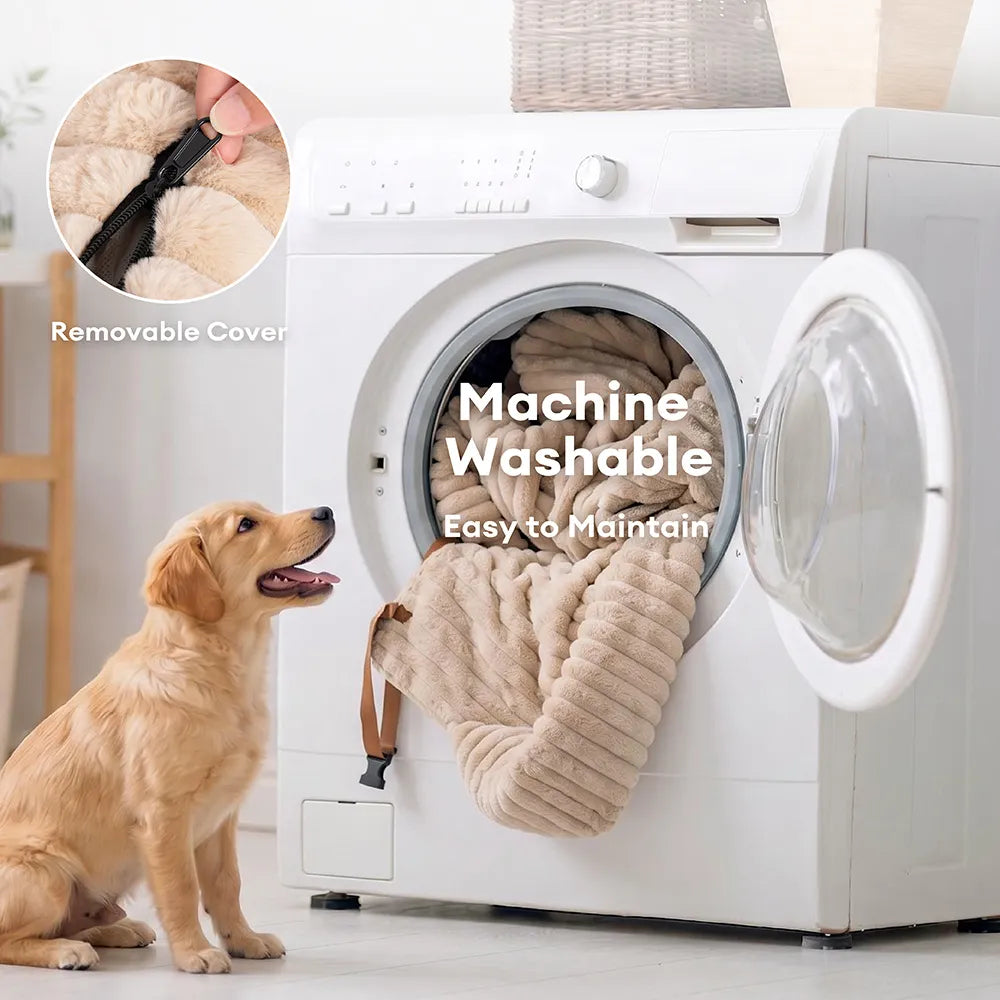 Waterproof Ribbed Plush Bolster Dog Car Seat Bed with Safety Tethers