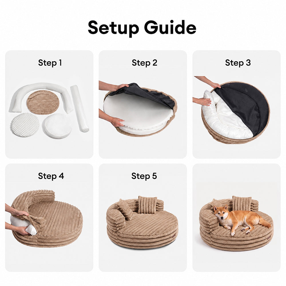 Ultra-Soft Ribbed Plush Removable Donut Orthopedic Dog Bed with Pillows - Cozy Nest