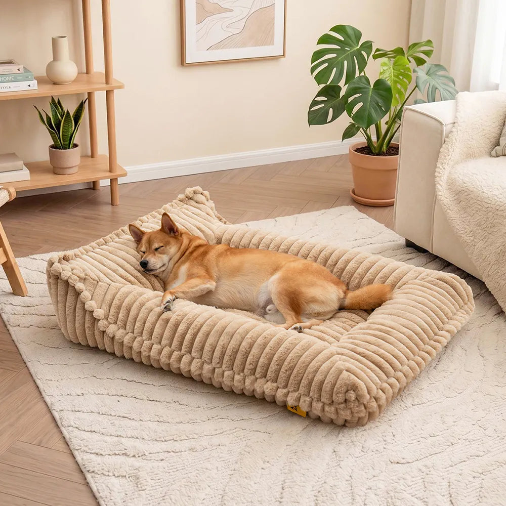 Ribbed Plush Orthopedic Bolster Dog Sofa Bed - Cozy Nest