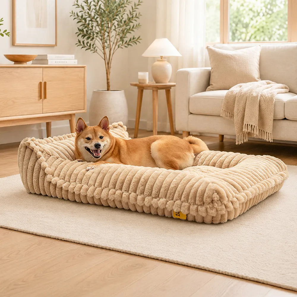 Ribbed Plush Orthopedic Bolster Dog Sofa Bed - Cozy Nest