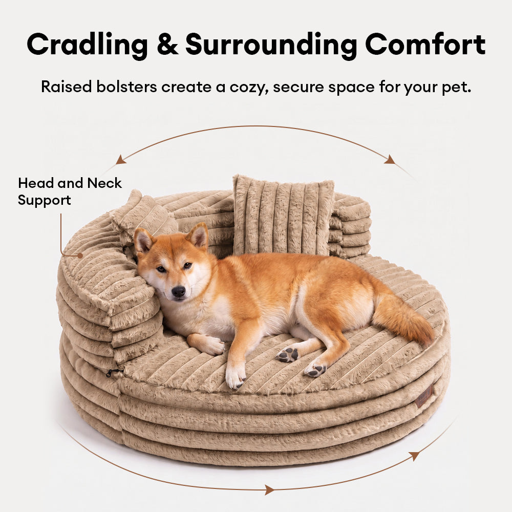 Ultra-Soft Ribbed Plush Removable Donut Orthopedic Dog Bed with Pillows - Cozy Nest