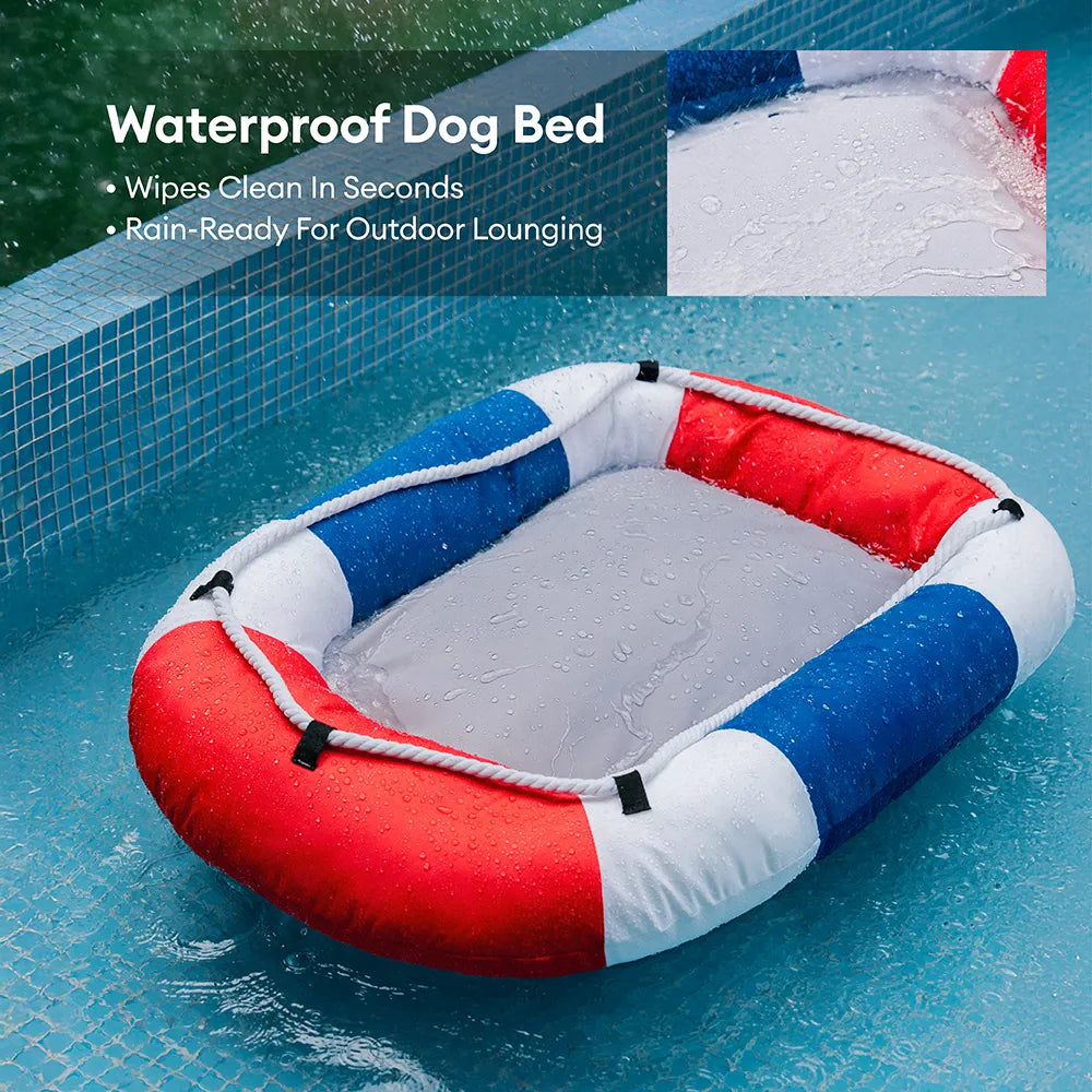 Cama para mascotas en forma de bote impermeable de enfriamiento de verano con almohada-balsa de enfriamiento