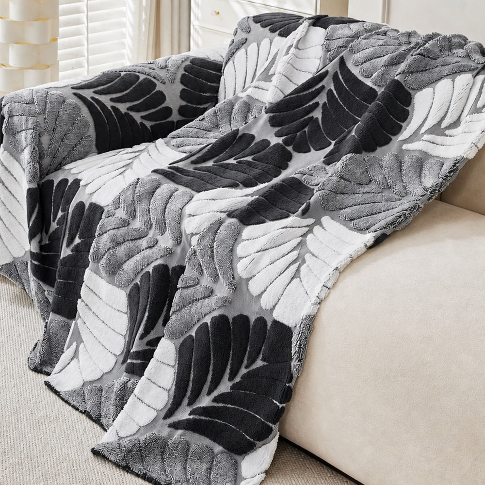 Pet-Friendly Thickened Soft Plush Leaf-Patterned Sofa Throw Couch Cover