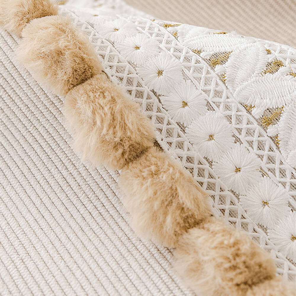 All-Season Water-resistant Anti-Scratch Soft Corduroy Couch Cover with Pom-Poms