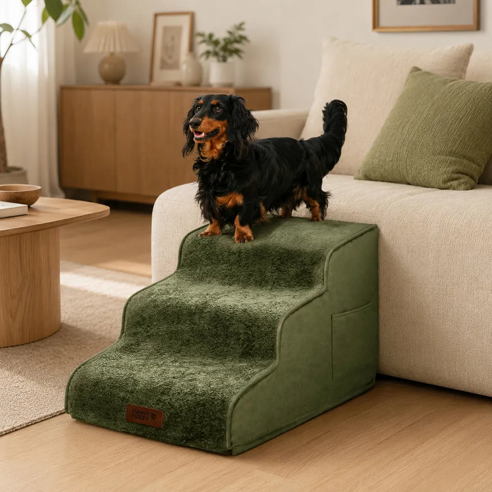 Plush Velvet 2-in-1 Foam Dog Stairs & Pet Mat for Bed