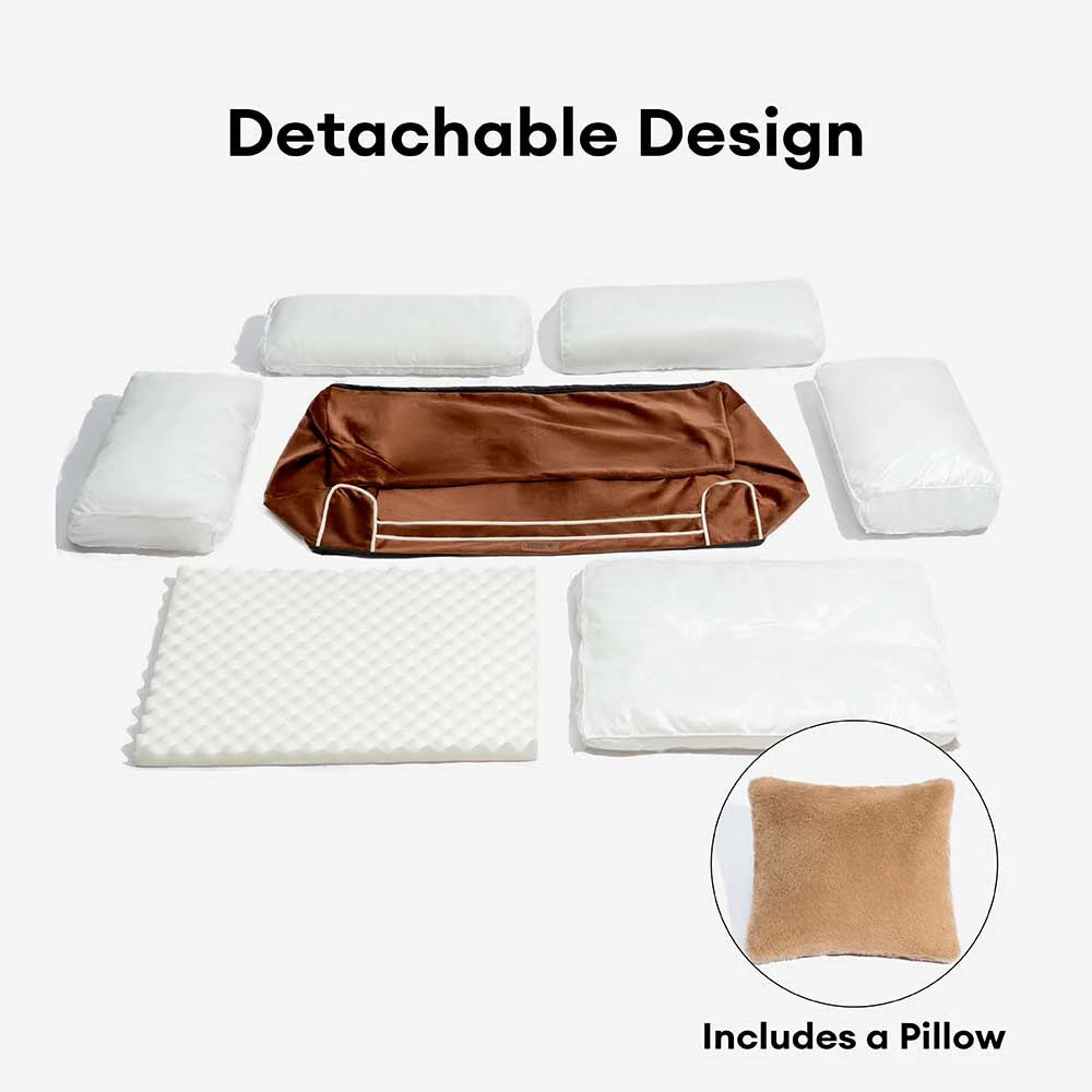 Deluxe Silk Velvet Removable Bolster Orthopedic Dog Bed With Pillow - RegalRest