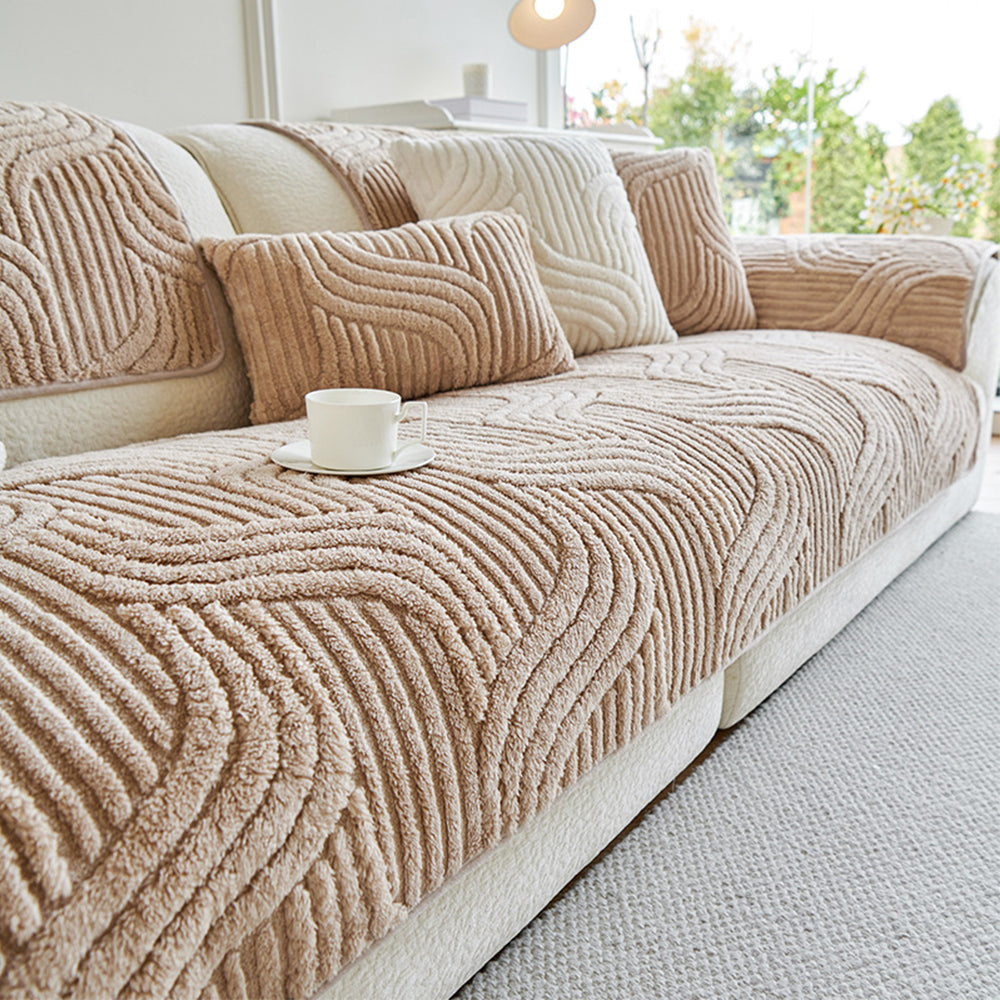 Soft Plush Geometric Textured Non-Slip Couch Cover
