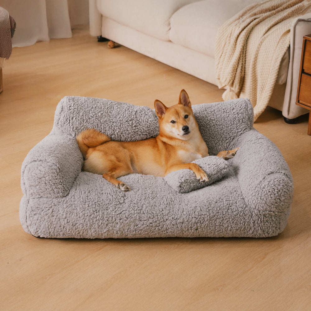 Funnyfuzzy Large Soft Plush Washable Pet Bed Dog Sofa Bed Grey M