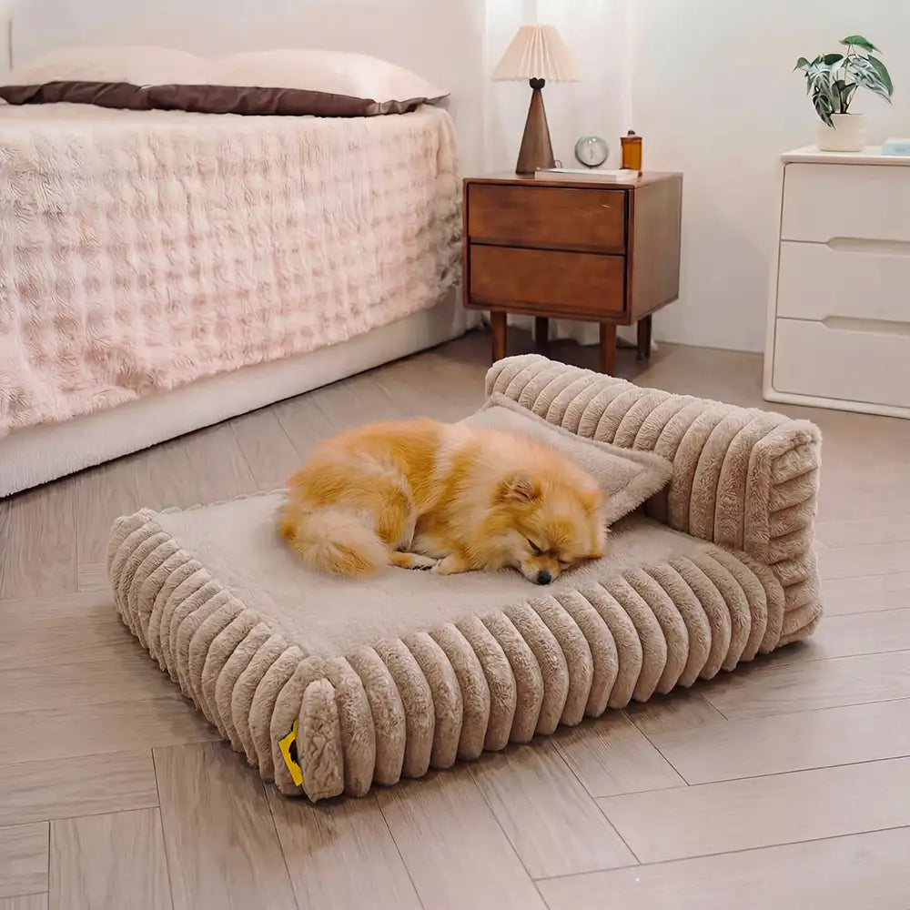 Mini Plush Home-Style Backrest Orthopedic Bed for Small Dogs - TinyNest