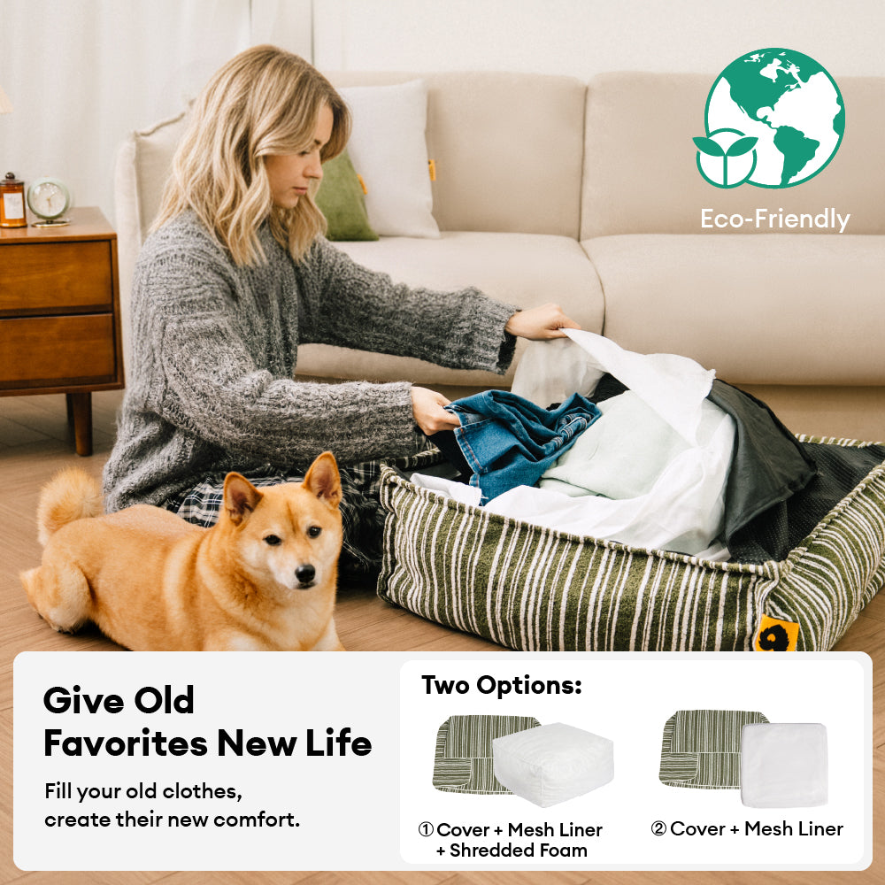 Sustainable Storage Pouf Ottoman & Dog Bed - Funnyfuzzy SnugNest