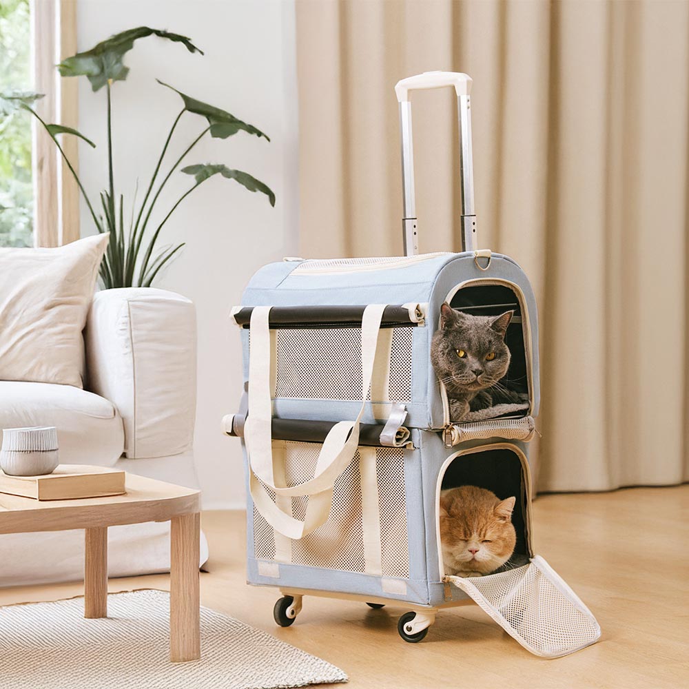 Bolsa portadora de mascotas de viaje de múltiples capas de doble capa con ruedas