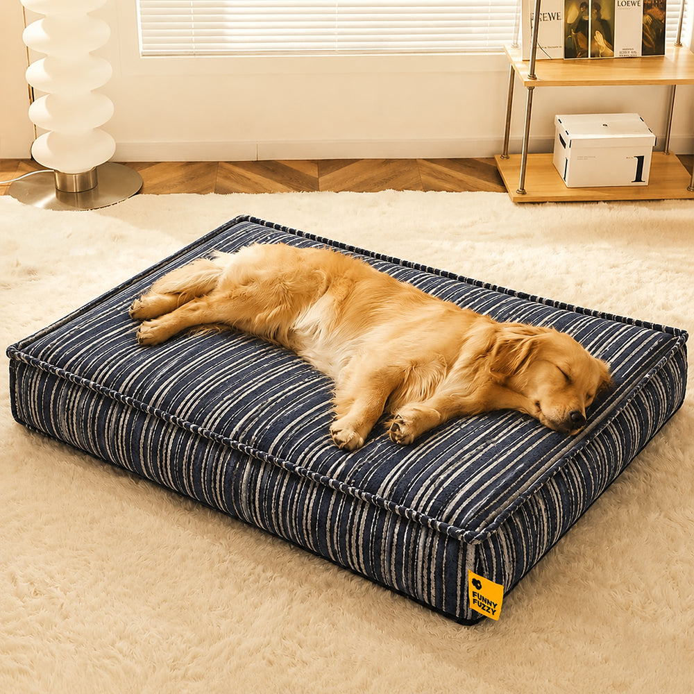SnugNest Textured Stripe Storage Ottoman Dog Bed