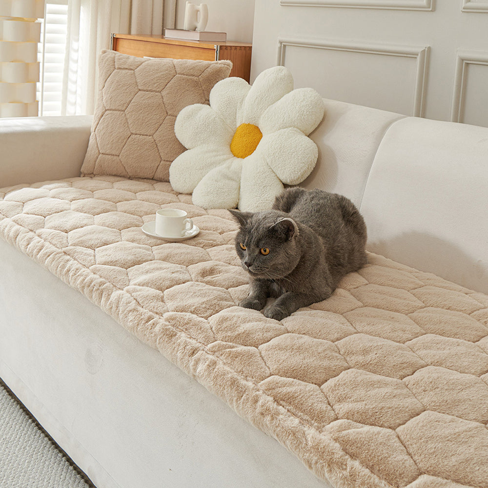 Thick Plush Hexagon-Quilted Pet Mat Non-Slip Couch Cover