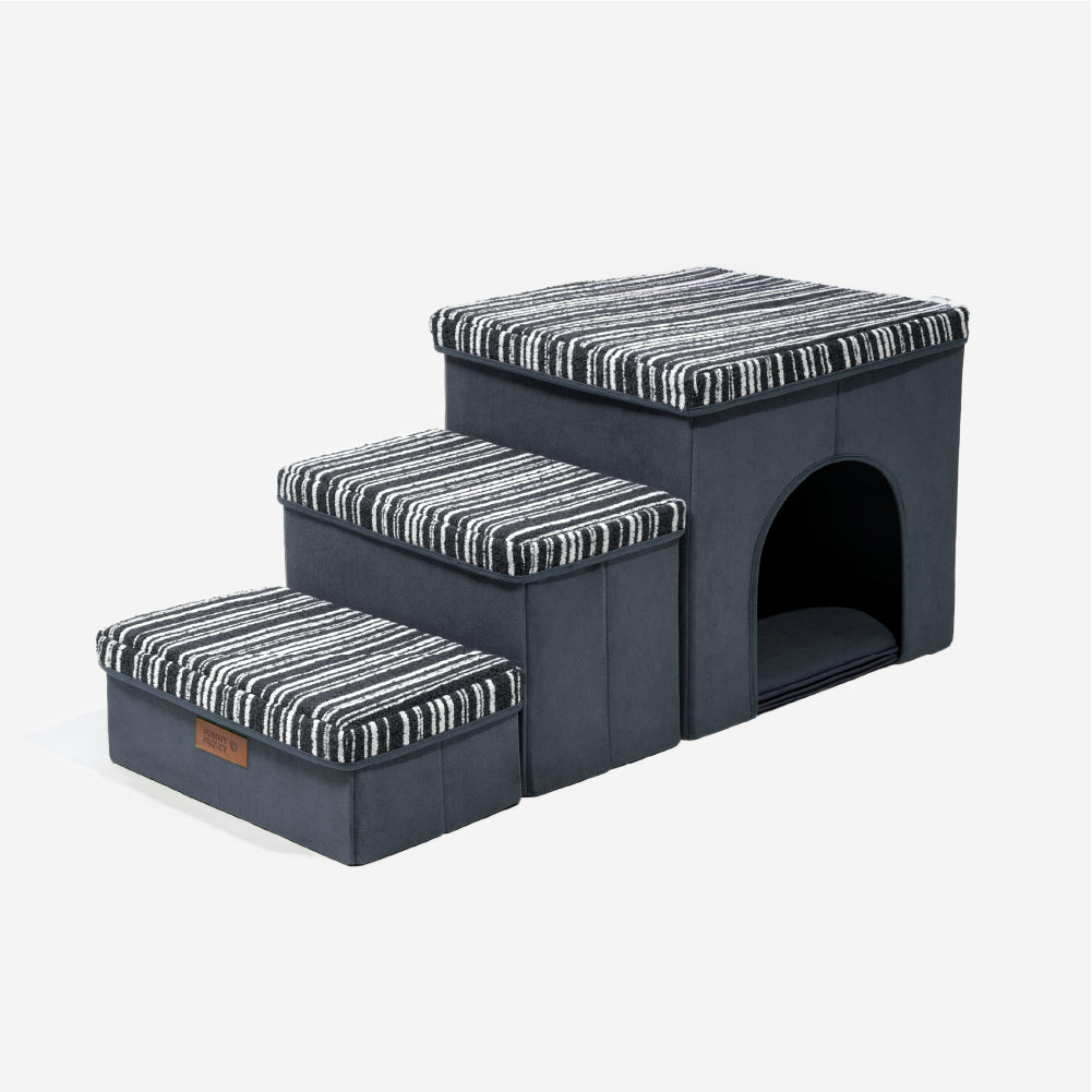 SnugNest Textured Stripe Dog Stairs with Storage