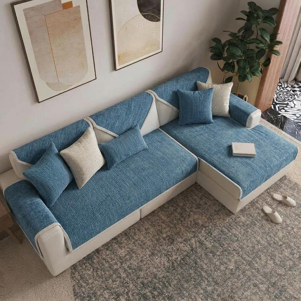 Waterproof Antimicrobial Simple Chenille Fabric Anti-scratch Sectional Couch Cover