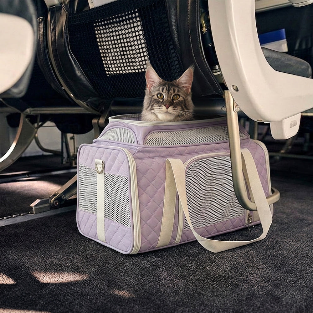 Classic Diamond Pattern Portable Large-Capacity Expandable Pet Carrier Bag - Travel Nest