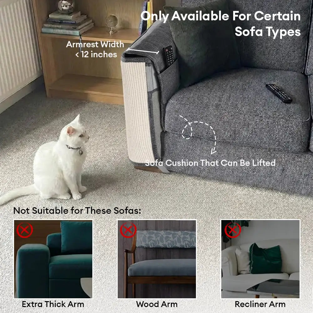 Fully Wrapped Cat Scratcher Mat Faux Sisal Sofa Armrest Protection for Cats