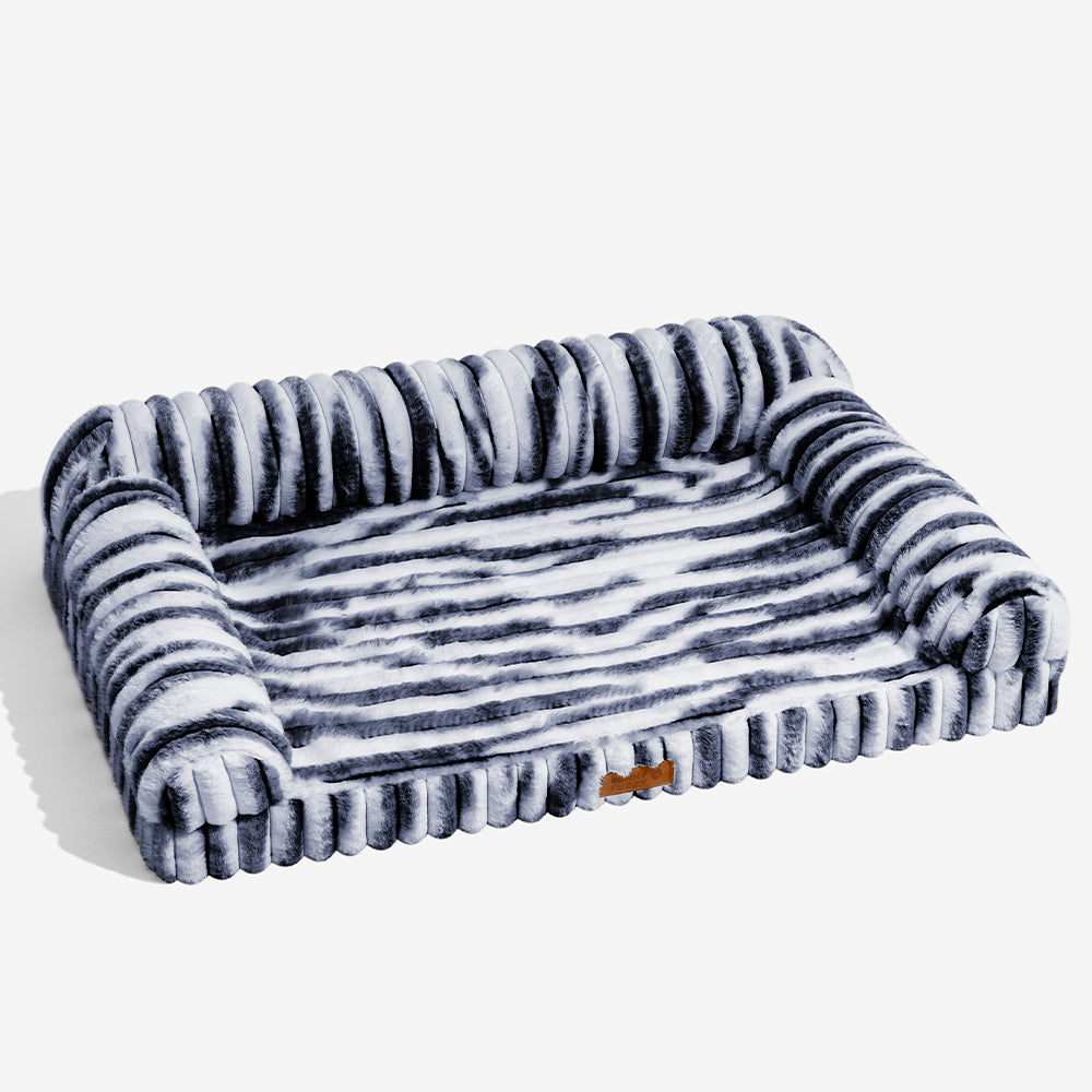 Cama de perro ortopédico rayado de rayas esponjosas - Luxe Comfort
