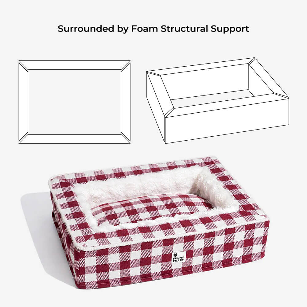 Cama festiva clásica de tartán acogedor perro anti-ansiedad calmante