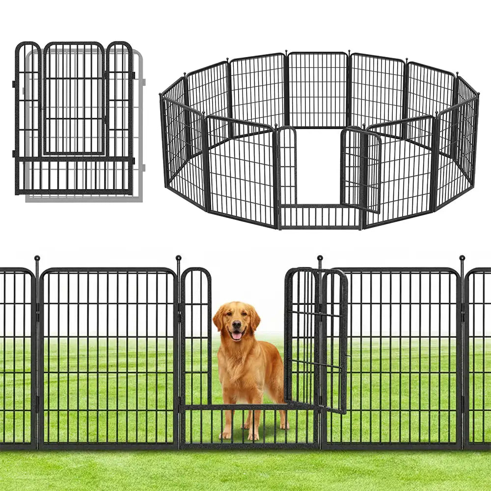 Multifunctional Rust-Proof Metal Pet Fence with Tall Garden Gate