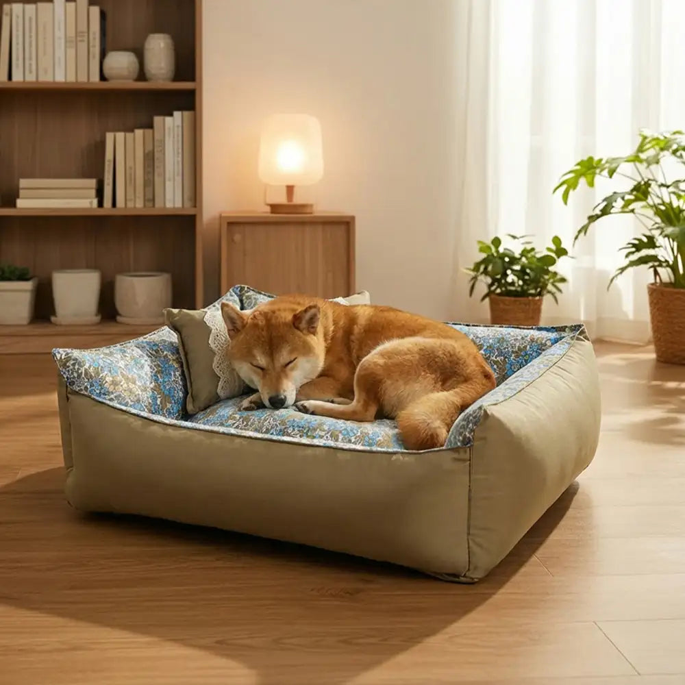 Floral Pattern Anti Static Washable All Season Dog Bed