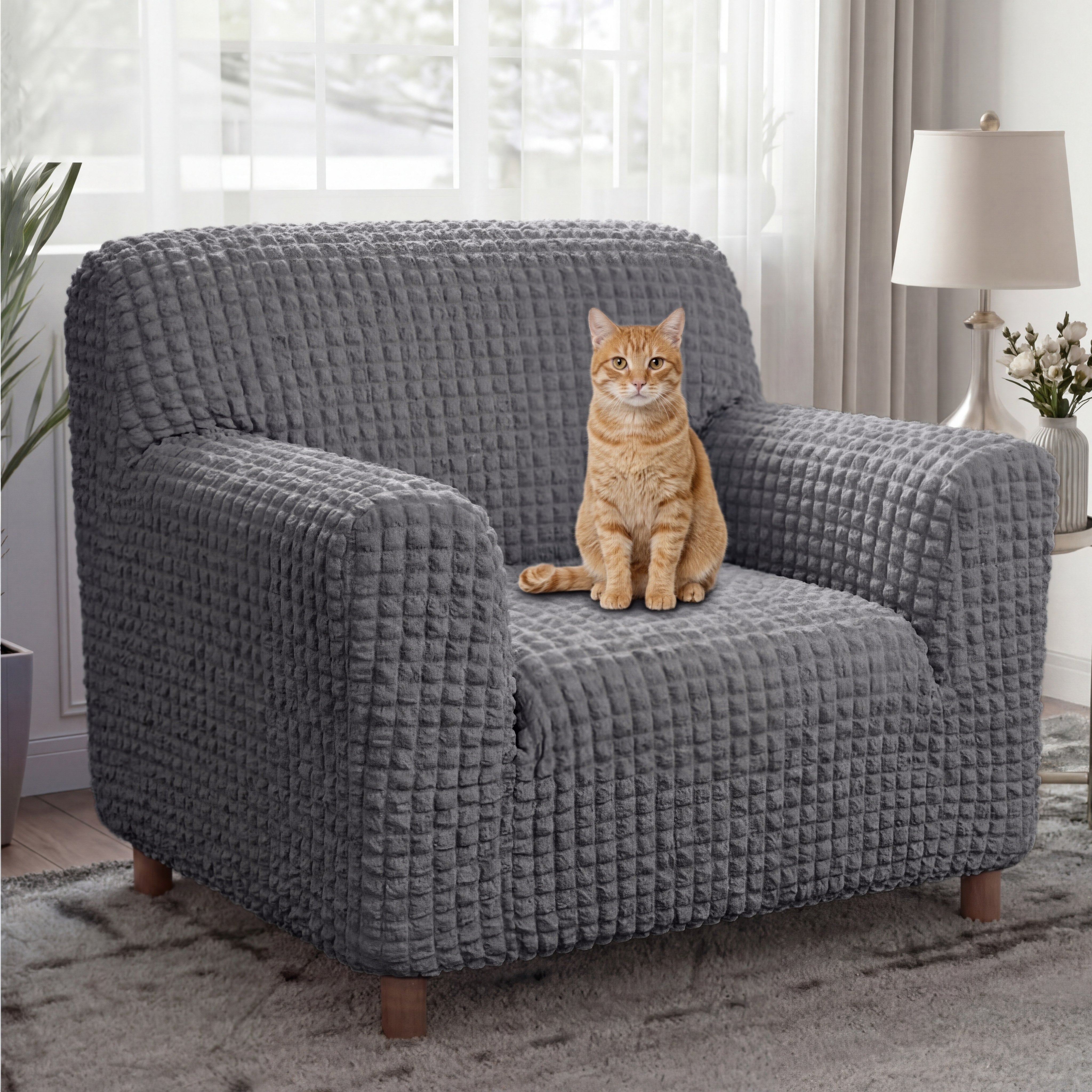 Cream Style Seersucker Breathable Stretchy Full-Coverage Magic Armchair Cover