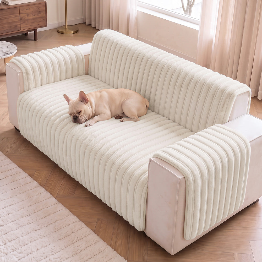 One-Piece Waterproof Pet-Friendly Ribbed Plush Recliner Couch Cover- Cozy Nest