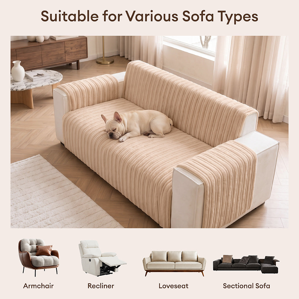 One-Piece Waterproof Pet-Friendly Ribbed Plush Recliner Couch Cover- Cozy Nest
