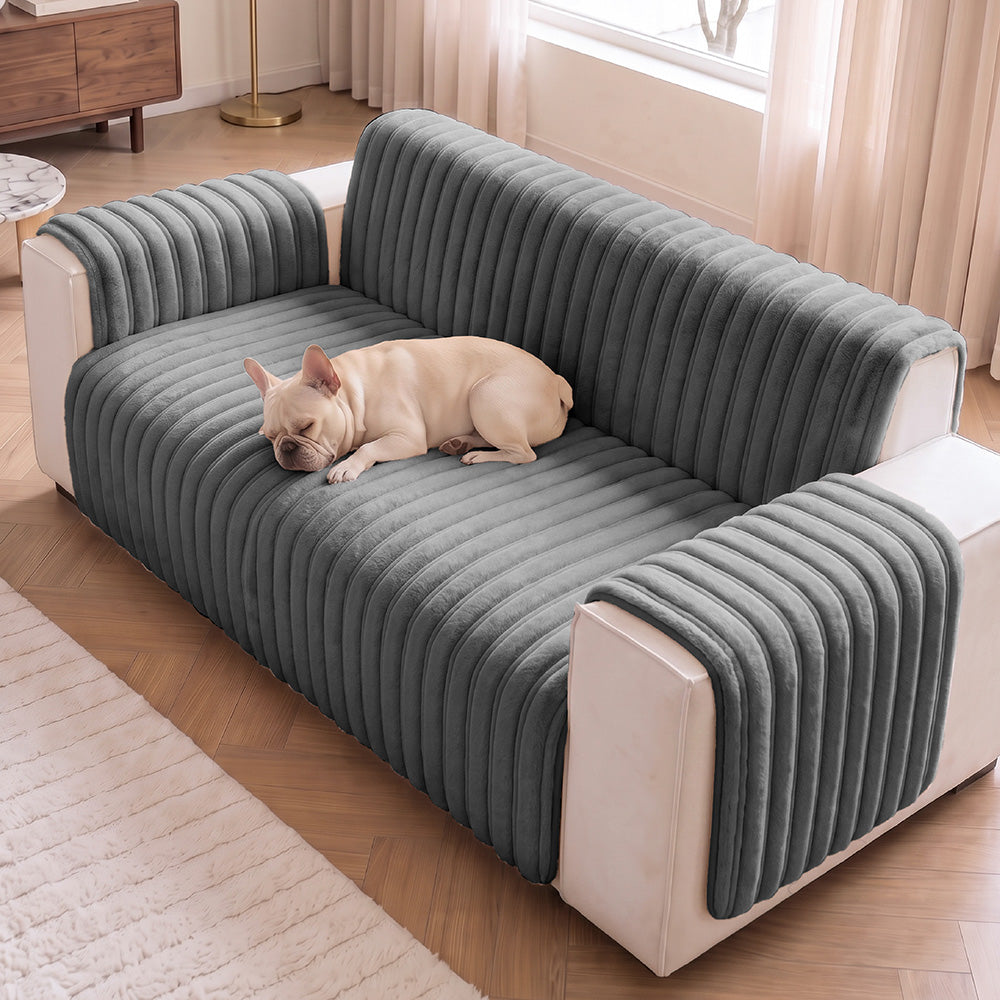 One-Piece Waterproof Pet-Friendly Ribbed Plush Recliner Couch Cover- Cozy Nest