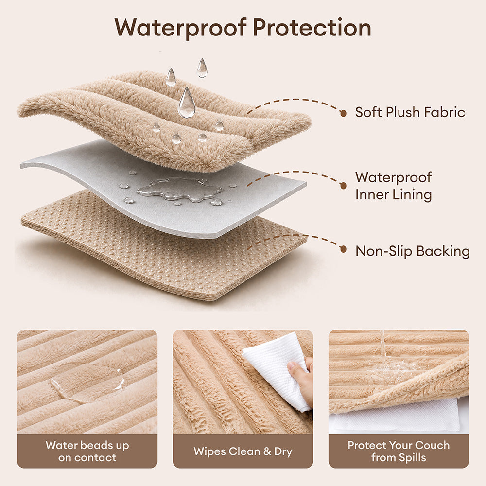One-Piece Waterproof Pet-Friendly Ribbed Plush Recliner Couch Cover- Cozy Nest
