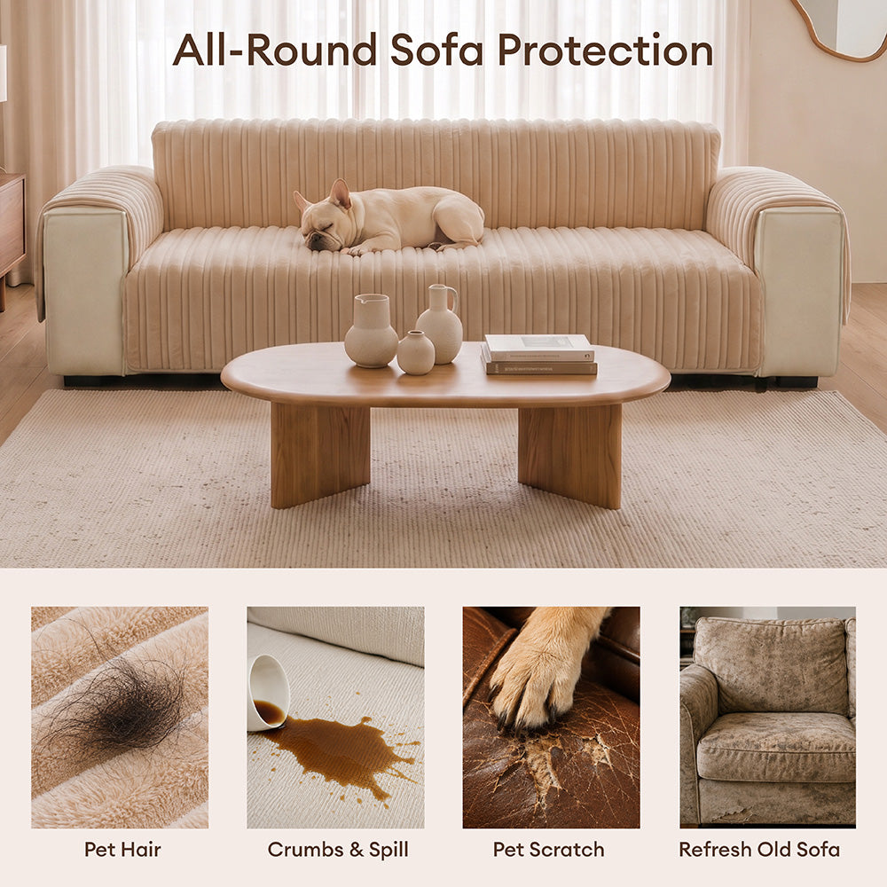 One-Piece Waterproof Pet-Friendly Ribbed Plush Recliner Couch Cover- Cozy Nest