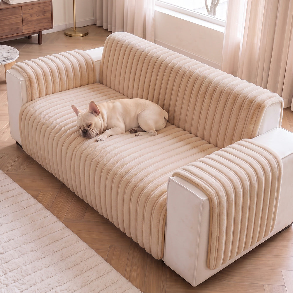 One-Piece Waterproof Pet-Friendly Ribbed Plush Recliner Couch Cover- Cozy Nest