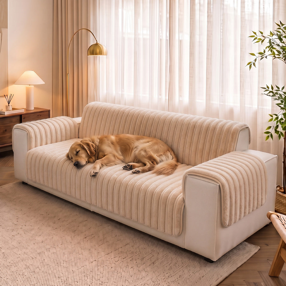 One-Piece Waterproof Pet-Friendly Ribbed Plush Recliner Couch Cover- Cozy Nest