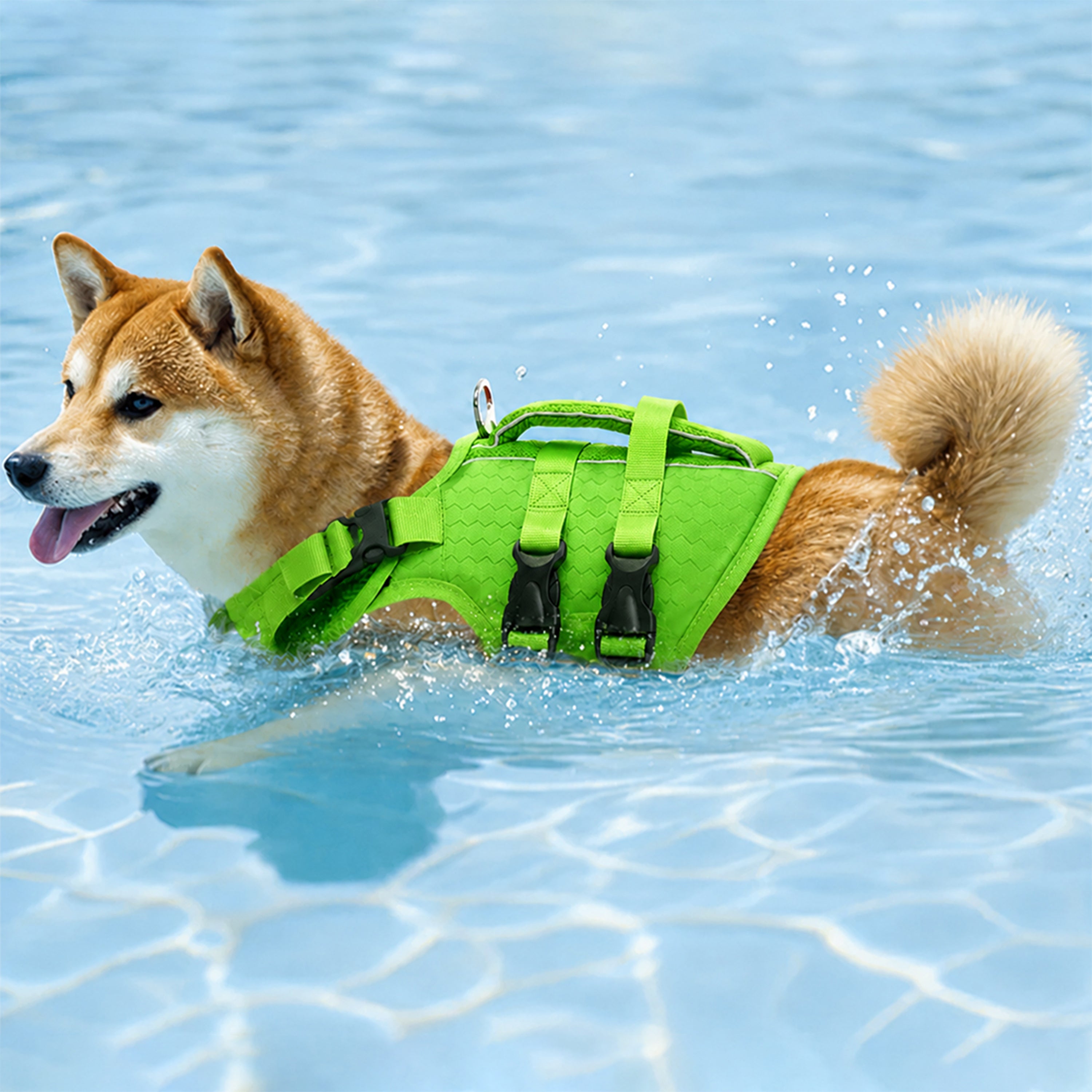 Adjustable Dog Life Jacket with Reflective Strips for Medium and Large Dogs