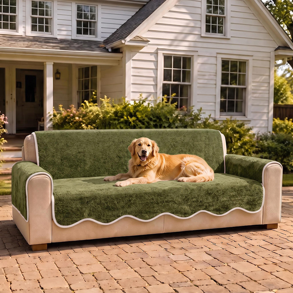 Waterproof Plush Velvet Contrast Wavy Edge Couch Cover