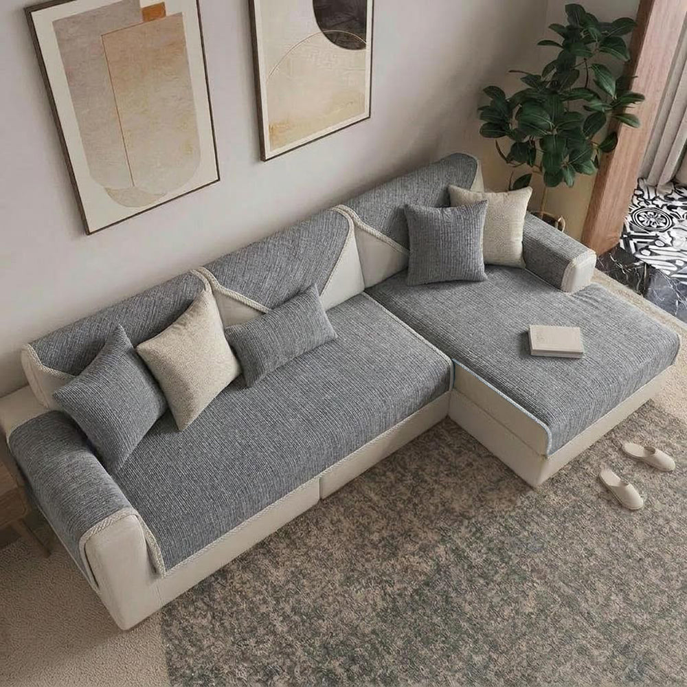 Waterproof Antimicrobial Simple Chenille Fabric Anti-scratch Sectional Couch Cover