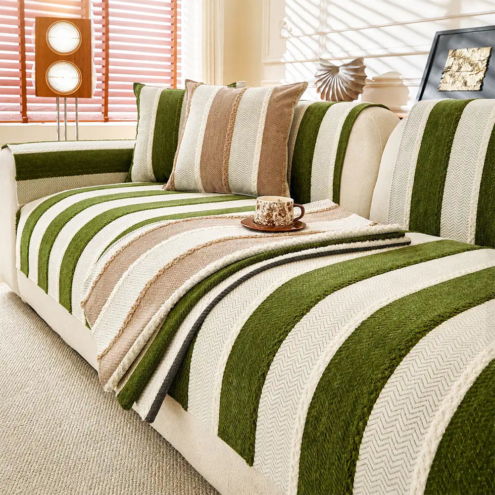 Vintage Striped Chenille Non-Slip Couch Cover