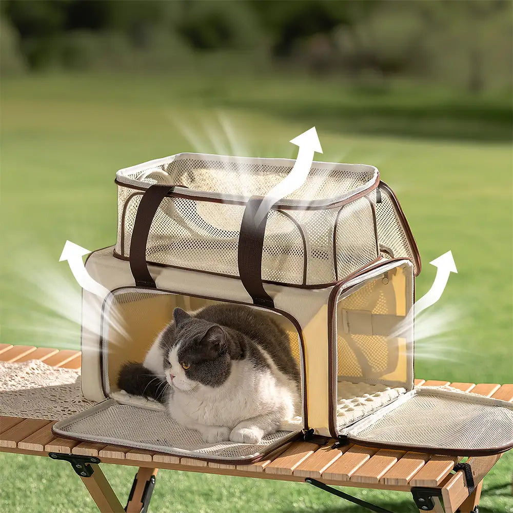 3 In 1 Breathable Large-Capacity Expandable Cat Carrier Bag for Travel and Airline