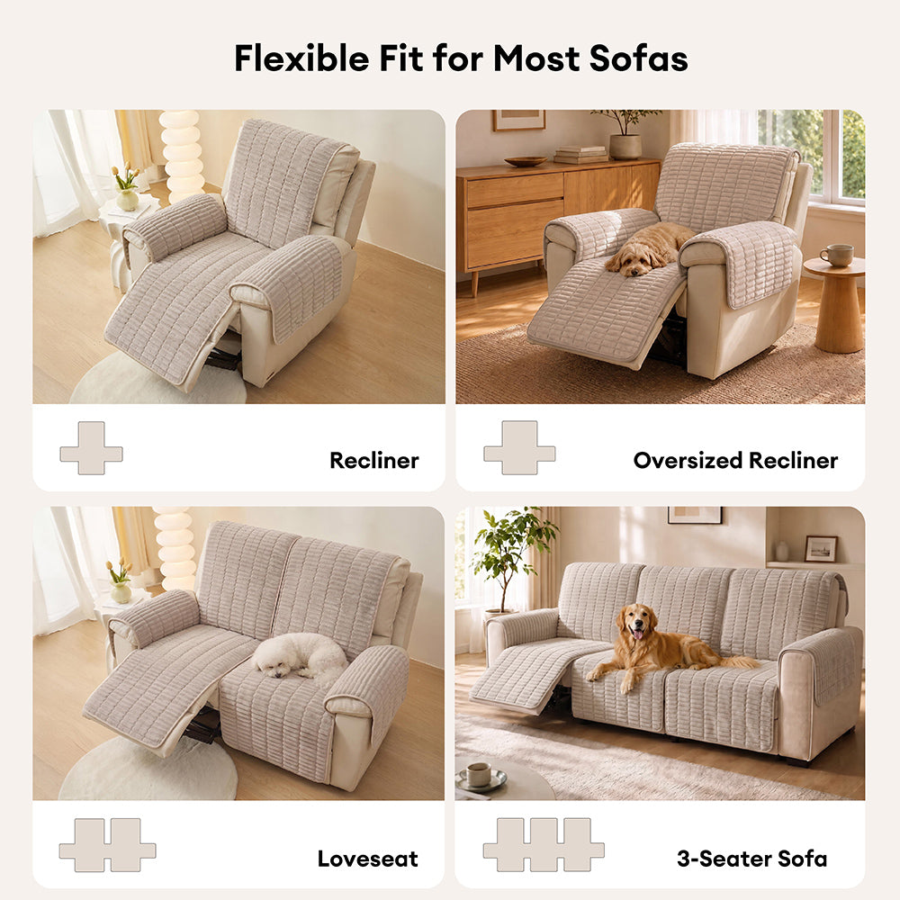 One-Piece Flannel Non-Slip Recliner Couch Cover with Elastic Straps - Cozy Nest