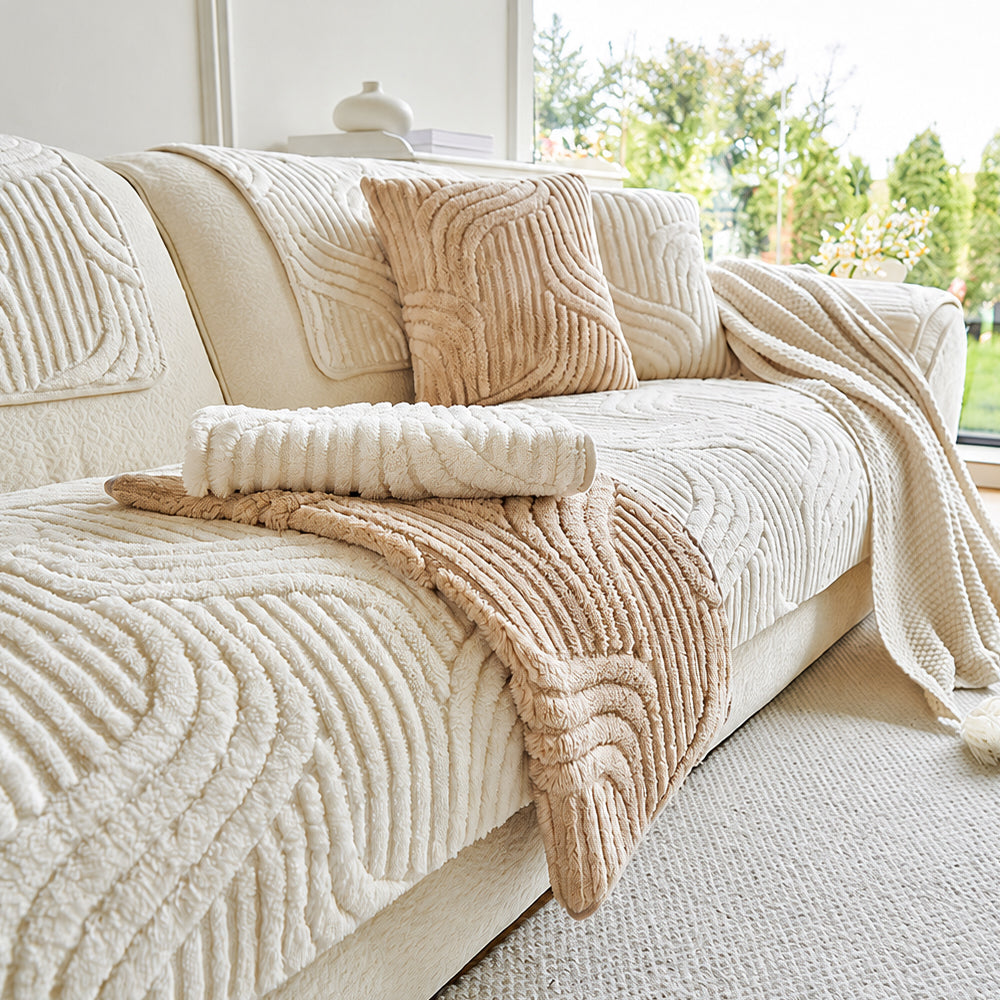 Soft Plush Geometric Textured Non-Slip Couch Cover