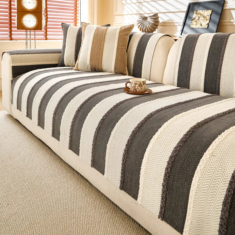 Vintage Striped Chenille Non-Slip Couch Cover
