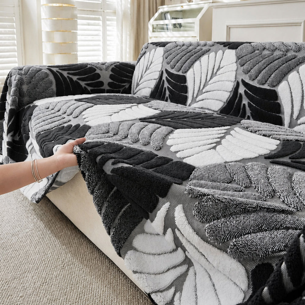 Pet-Friendly Thickened Soft Plush Leaf-Patterned Sofa Throw Couch Cover