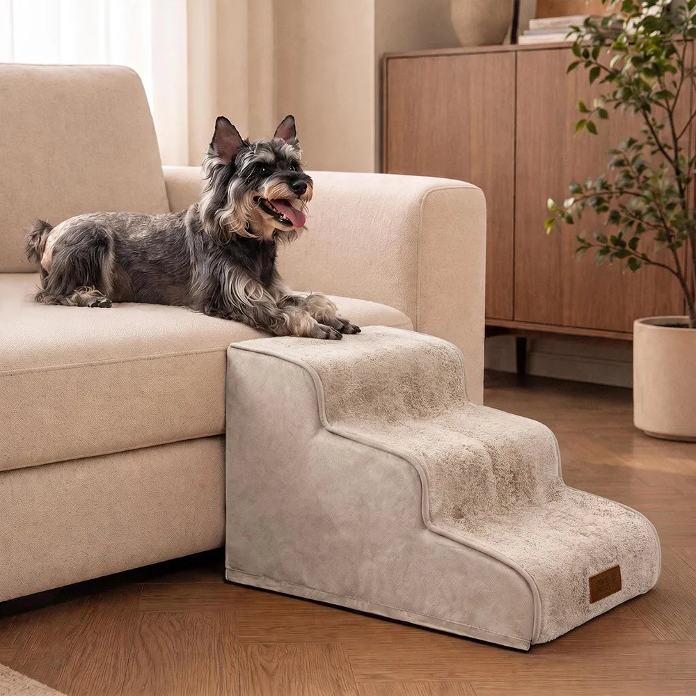 Plush Velvet 2-in-1 Foam Dog Stairs & Pet Mat for Bed