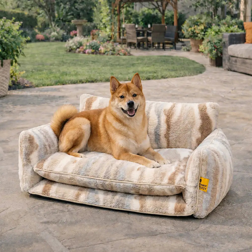Canapé-lit double couche en fausse laine d'agneau à rayures pour chien et chat